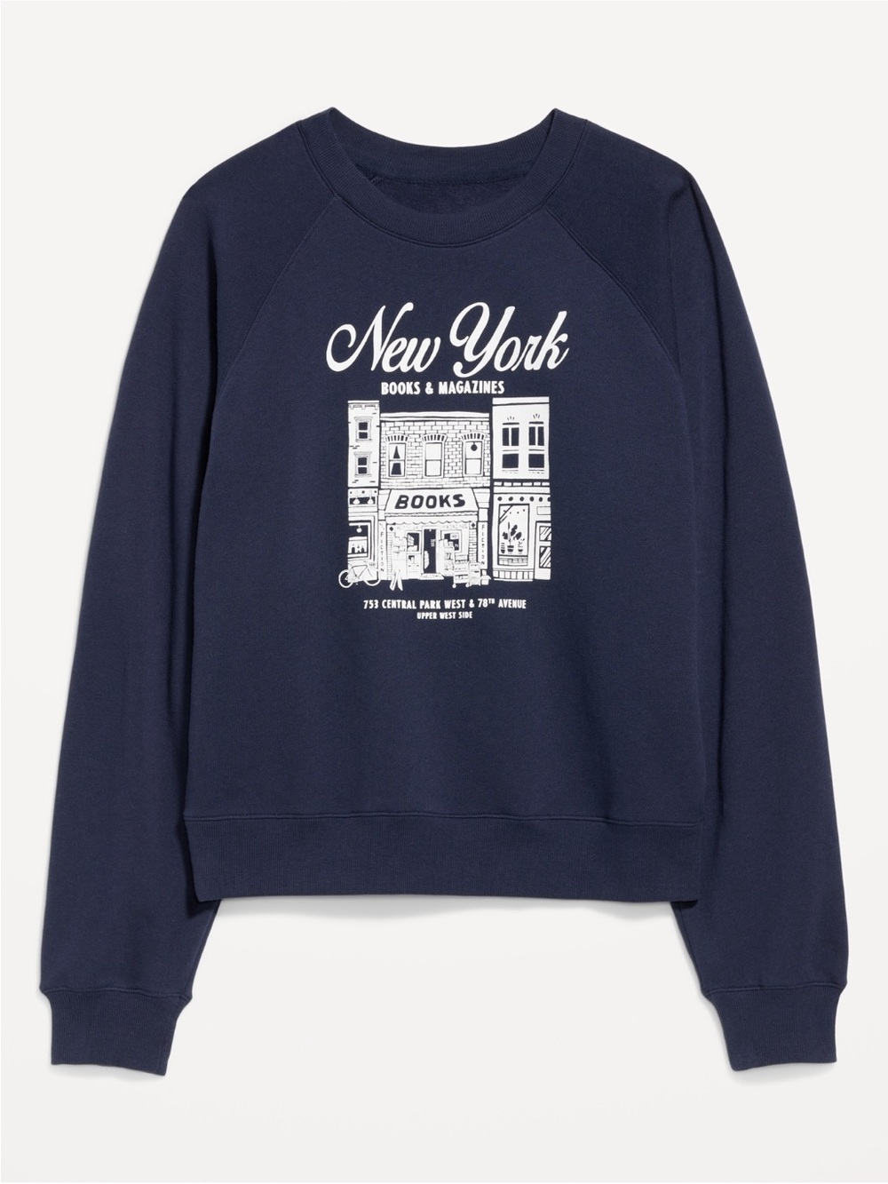 Old Navy Navy Blue Graphic 'New York Books' Crewneck Sweatshirt